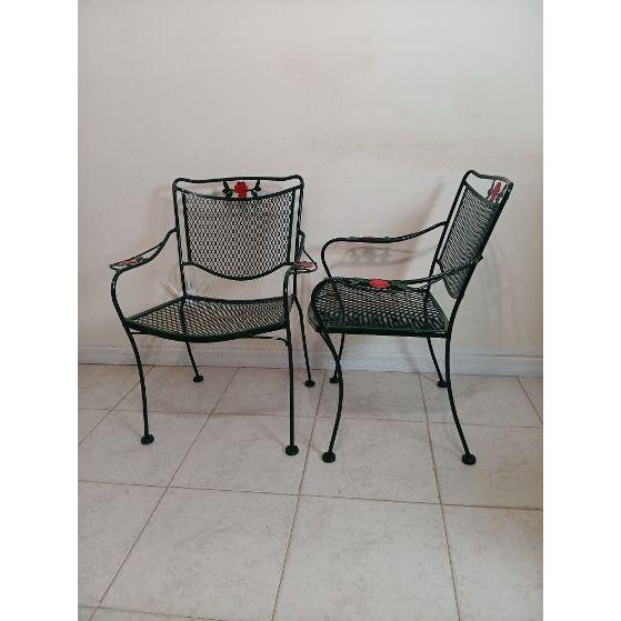 Vintage Metal Russell Woodard Salterini Style Patio Garden Chair Green Set of 3 For Sale - Image 9 of 9