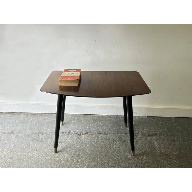 Small Mid-Century Vintage Side Table with Tapered Black Legs & Brass Ferrules For Sale - Image 4 of 6