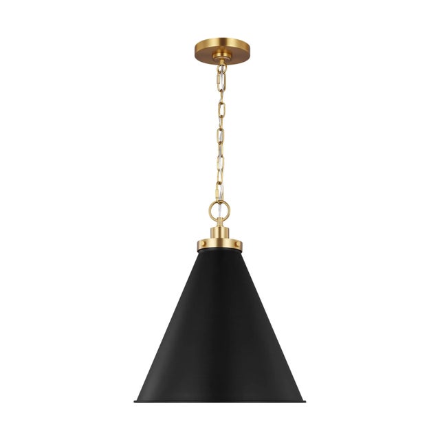 Chapman & Myers by Visual Comfort Studio Wellfleet Medium Cone Pendant, Midnight Black & Burnished Brass For Sale - Image 4 of 4