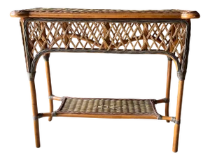 Vintage Wicker 2 Tier Console Table