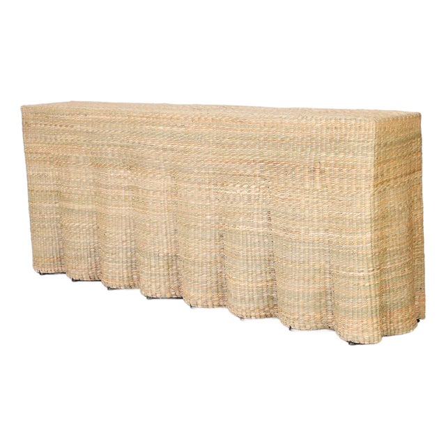 Woven Reed Ghost Drapery Console With Flat Back For Sale