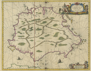 Antique Map of the Island of Borneo by Janssonius, 1650