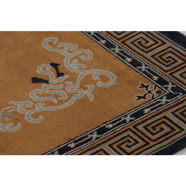 Art Deco Rug & Kilim’s Chinese Art Deco Inspired Square Rug, Brown With Greek Key Border For Sale - Image 3 of 9