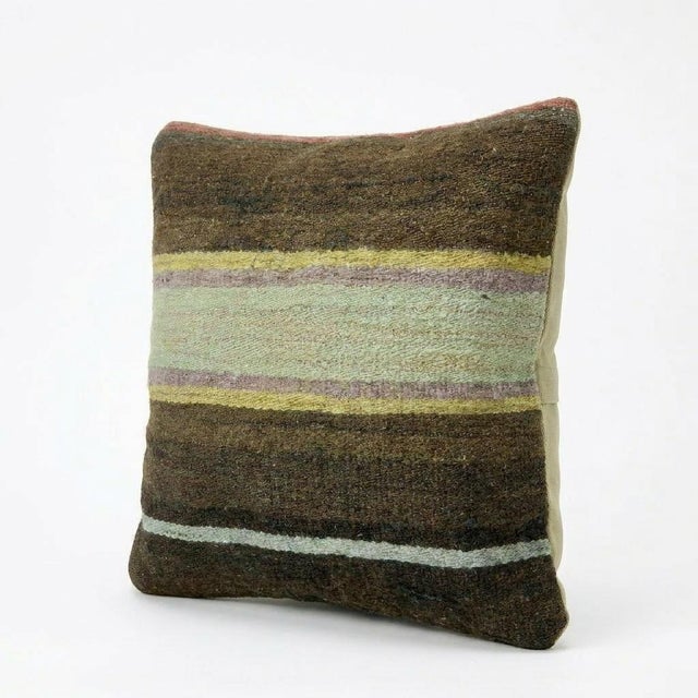 Mid-Century Modern Striped Turkish Kilim Pillow Cover 16'' X 16'' For Sale - Image 3 of 4