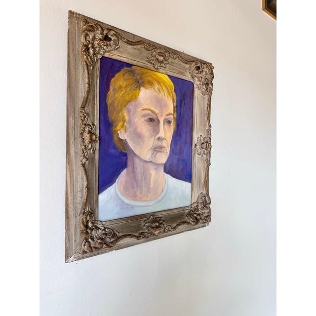 This evocative oil on canvas self-portrait by Fran Mayer, completed in 1978, captures a profound introspective mood...