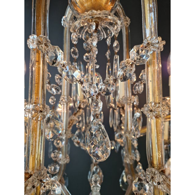 Antique Art Nouveau Maria Theresa Crystal Chandelier Drop Chandelier Brass Glass For Sale - Image 10 of 11