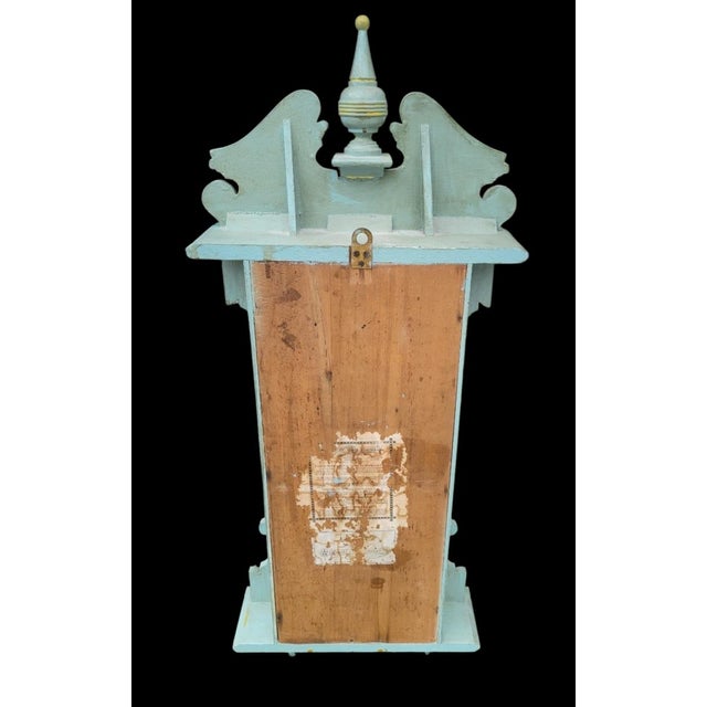 ​Vintage Repurposed Architectural Clock Case Pale Seafoam Blue Curiosity Trinket Cabinet Wall Shelf For Sale - Image 12 of 12