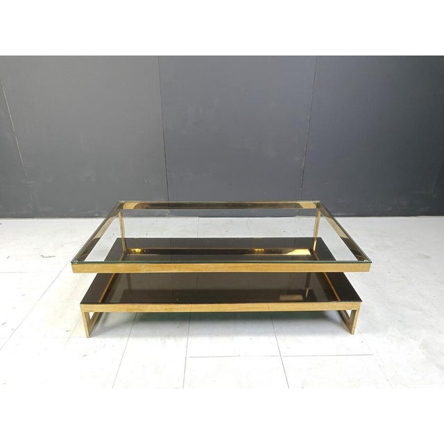 Hollywood Regency Vintage 23kt Gold 2-Tier Coffee Table from Belgochrom, 1970s For Sale - Image 3 of 11