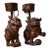 Pair of Antique Chinese Gilt Bronze Foo Dog Candle Holders With Ring Handles For Sale