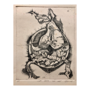 Shlomo ZafrirIsraeli Modernist Surrealist Etching Cut Pear