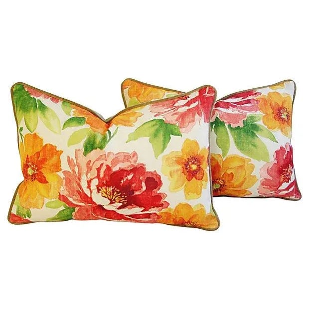 JewelTone Floral Lumbar Feather/Down Pillows 26" X 18" Pair Chairish