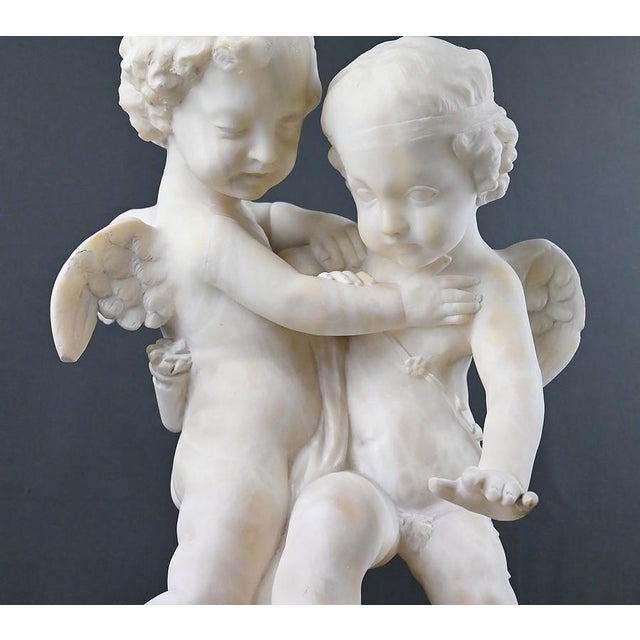 Stone After Falconet, Two Cupids Disputing a Heart, Late 19th Century, Alabaster Sculpture For Sale - Image 7 of 18