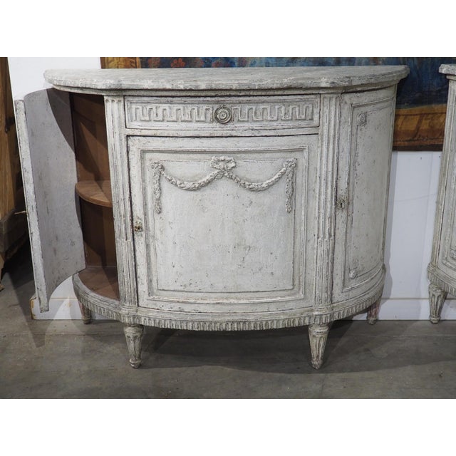 Pair of Large Antique French Louis XVI Style Painted Demi-Lune Buffets, 1900s For Sale - Image 18 of 18