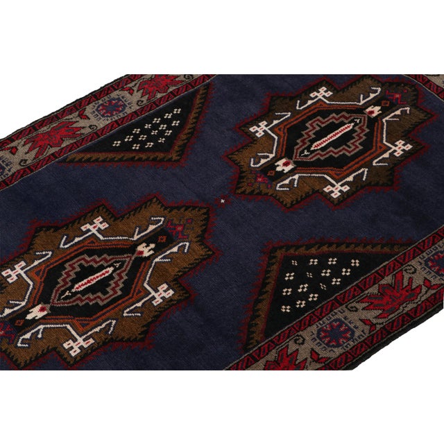 Rug & Kilim Rug & Kilim’s Baluch Tribal Rug in Navy Blue With Chocolate Brown Medallions For Sale - Image 4 of 8