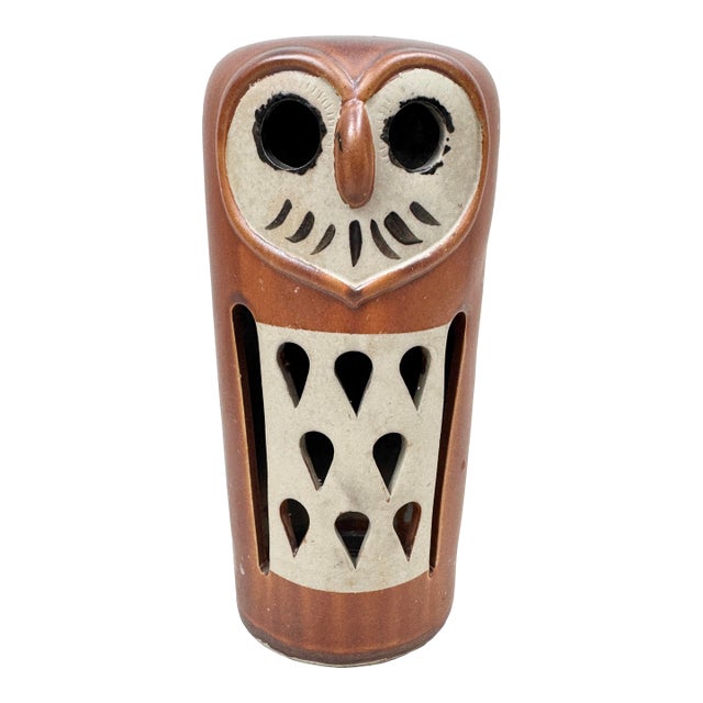 Vintage MCM Ceramic Owl Candle Lantern For Sale