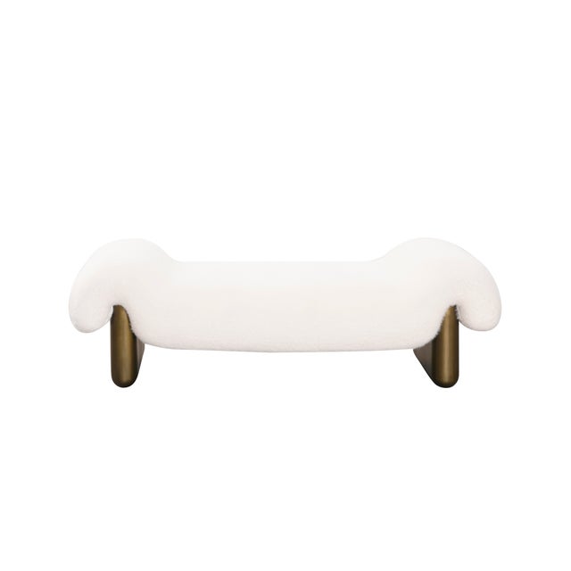 Transform any space with this show-stopping modern bench, crafted with plush white bouclé upholstery and a bold cast iron...