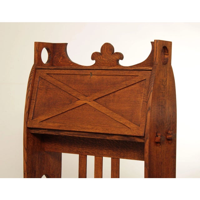 Brown Arts & Crafts Antique Oak Drop Front Desk For Sale - Image 8 of 13