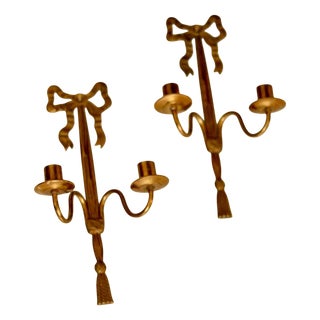 Vintage French Brass Double Arm Bow Sconces, Set of 2 For Sale