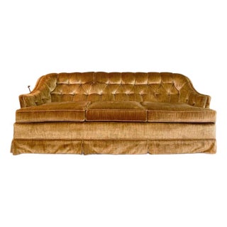 Vintage Tufted Gold Velvet Sofa Couch For Sale
