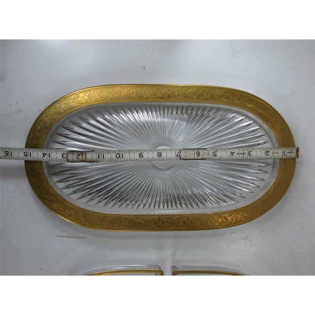 1950s Ovel Racetrack Style Divided Tray 3 Serving Inserts Vintage Pressed Glass Gold Racetrack Style For Sale - Image 9 of 12
