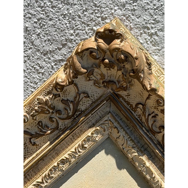 Cream 1950s Italian Original Oil Seascape Signed A. Reyes, Macy’s / Reliable Newark, Ornate Gilt Frame For Sale - Image 8 of 11