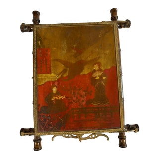 Antique Aesthetic Movement Faux Bamboo Trifold Mirror, Japanned Panels, For Sale