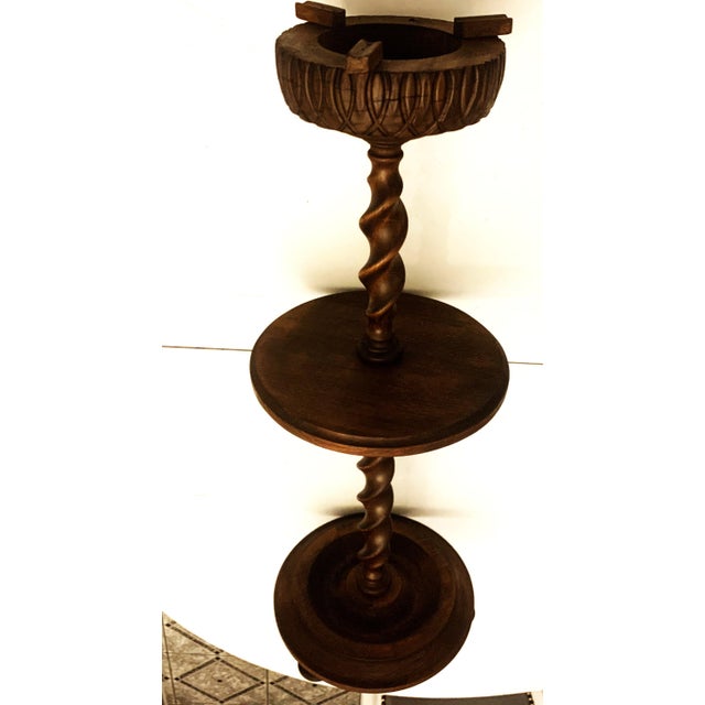 Brown Ashtray with Oak Shelf on Spiral Leg, 1920s For Sale - Image 8 of 18