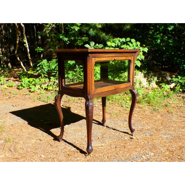 Antique Solid Oak Vitrine Cabinet Serving Bar Tea Cart Trolley For Sale - Image 12 of 18