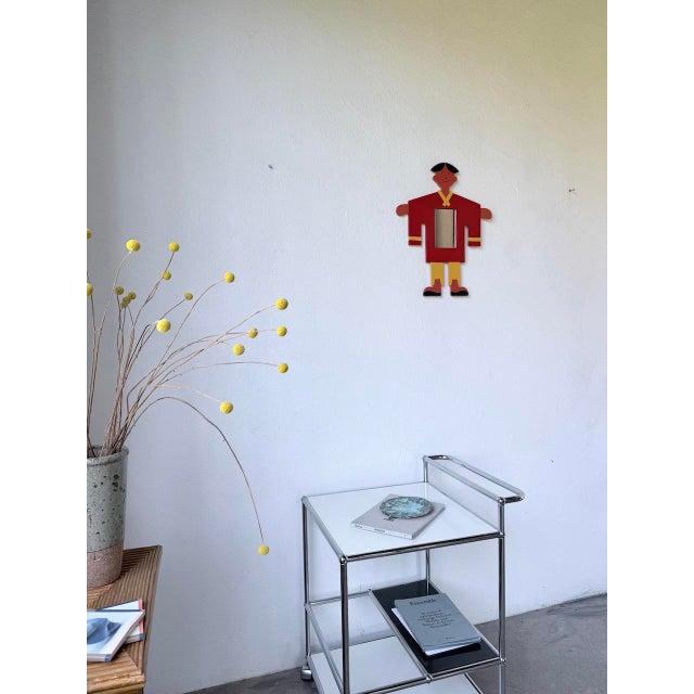 Wood Childrens Mirror with Painted Wooden Figure, 1980s For Sale - Image 7 of 18