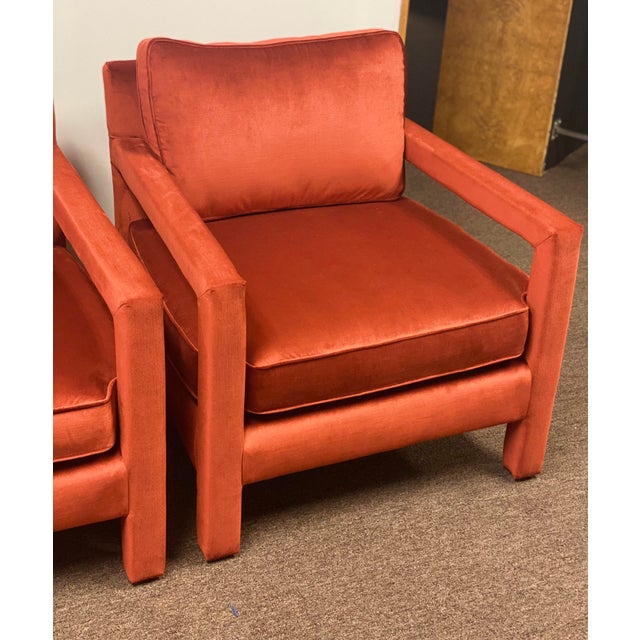 Textile 1970s Milo Baughman Red Parsons Armchairs – a Pair For Sale - Image 7 of 12
