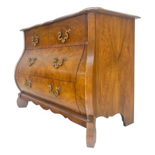 Baker Book Matched Bombay Style Heavy Brass Drop Pulls 3 Drawer Dresser Console For Sale