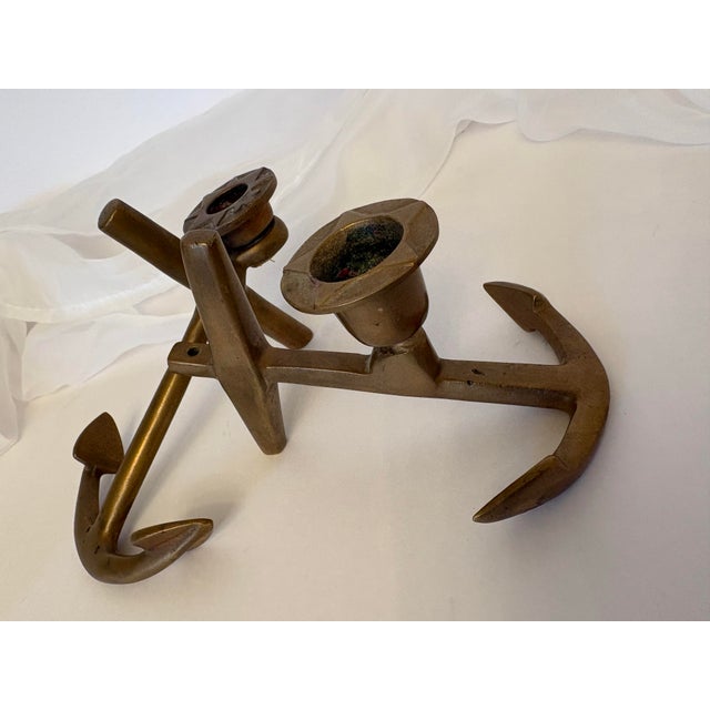 Mid-Century Modern Vintage Brass Anchor Candle Holders-a Pair For Sale - Image 3 of 7