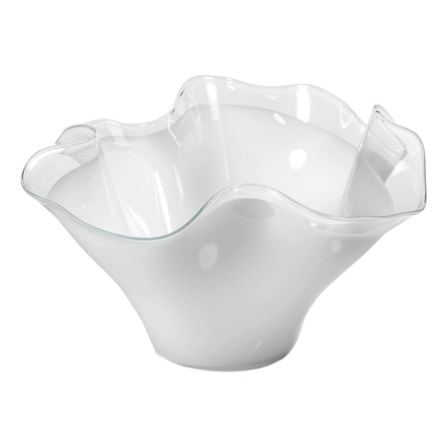 Vellerti 9.25 Tall Wave Glass Bowl, White For Sale