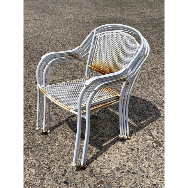 Vintage Modern Wrought Iron Sculptural Outdoor Patio Stacking Arm Chairs - Set 4 For Sale - Image 10 of 10