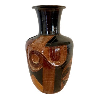 1970s Tribal Art Deco Studio Pottery Geometric Vase For Sale