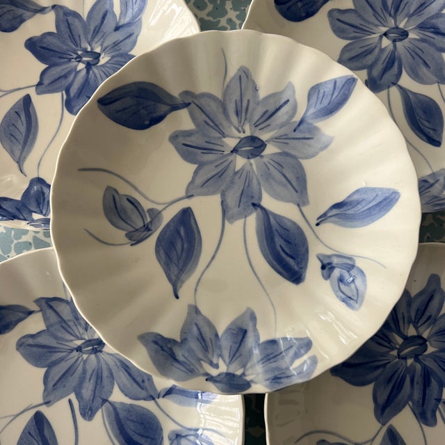 Antique Blue Ridge Southern Potteries Hand Painted Blue and White Flower Bowls - Set of 6 For Sale - Image 4 of 7