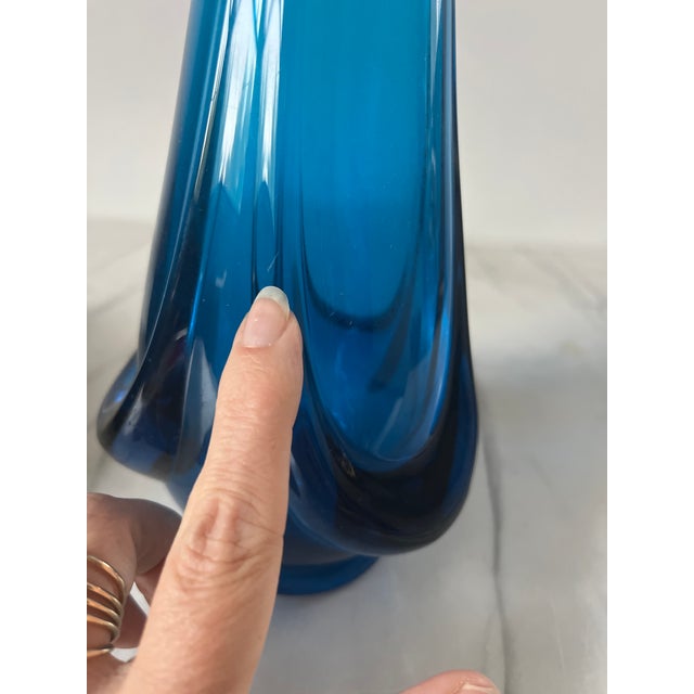 Vintage Viking Blue Drape Swung Tall Art Glass Vase For Sale - Image 9 of 10
