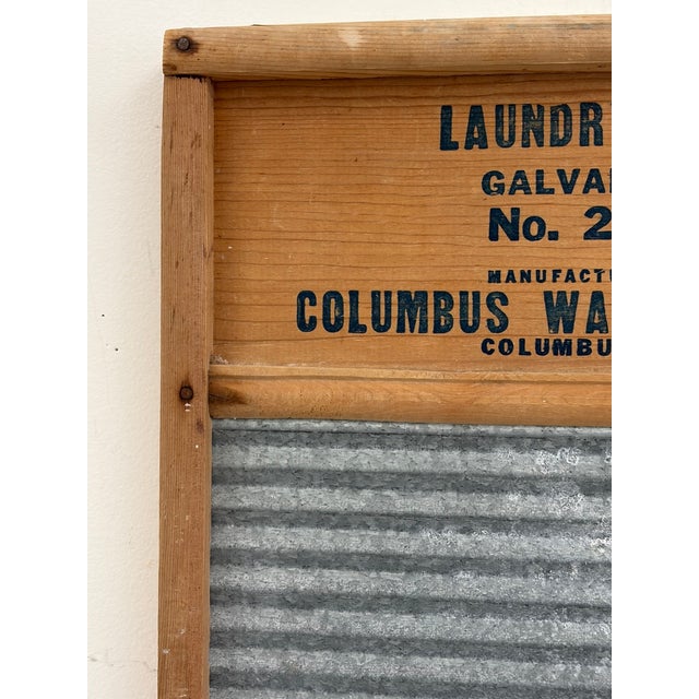 Vintage MorValu Columbus Washboard Co. Galvanized Metal & Wood Washboard For Sale - Image 15 of 18