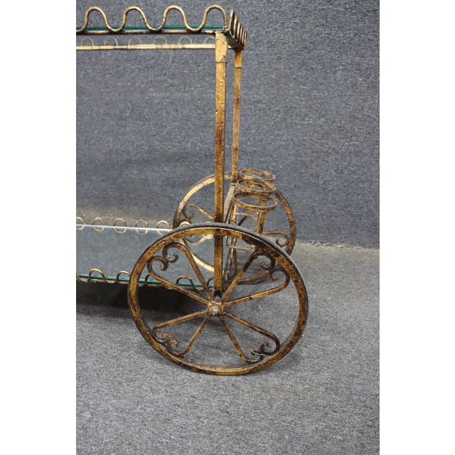 Mid 20th Century Hollywood Regency Gold-Finished Iron Bar Cart For Sale - Image 5 of 10