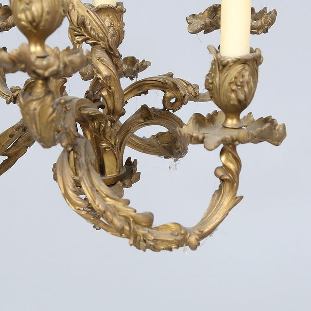 French Mid 20th Century Louis XV Style Six-Light Gilt Bronze Chandelier For Sale - Image 3 of 4