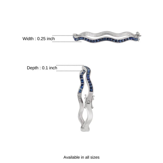 Versatile 4.75 Ct Blue Sapphire Channel Set Hinged Wave Bangle Bracelet by Carat&Her For Sale - Image 9 of 12
