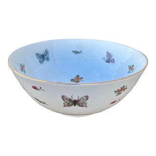 Large Butterfly and Floral Porcelain Bowl With Gilt Accents For Sale
