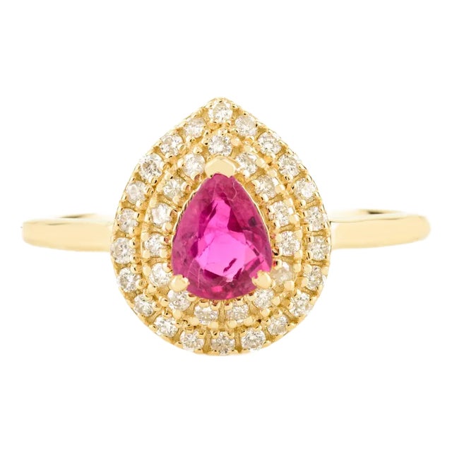 Pear Shape Double Halo 14k Gold Engagement Ring Size 7 For Sale