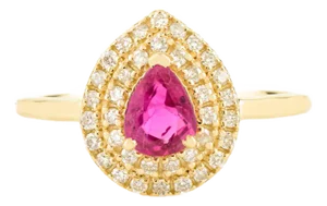 Pear Shape Double Halo 14k Gold Engagement Ring Size 7