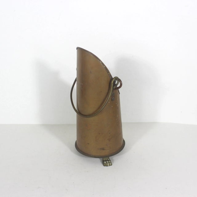Vintage Tall Copper Coal Scuttle With Brass Handle and Paw Foot Details For Sale - Image 9 of 10