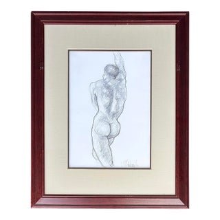 Late 20th Century Male Nude Study Pencil Drawing by Colombian Artist Cardenas, 1 of 2 For Sale