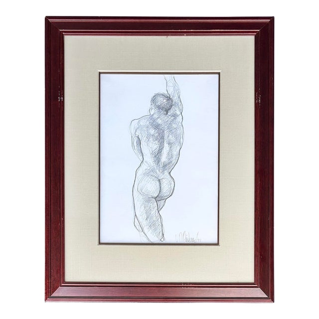 Late 20th Century Male Nude Study Pencil Drawing by Colombian Artist Cardenas, 1 of 2 For Sale