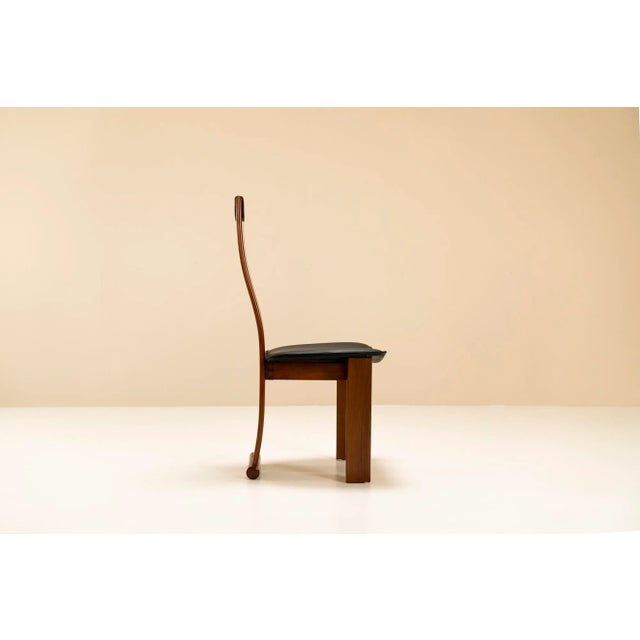 Wood Dining Chairs in Walnut and Leather in the Style of Scarpa, Italy, 1970s, Set of 4 For Sale - Image 7 of 13