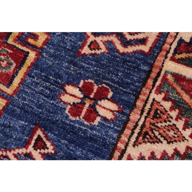 Textile Southwestern Super Kazak Blue/Beige Wool Rug - 2'9'' X 3'8'' For Sale - Image 7 of 10