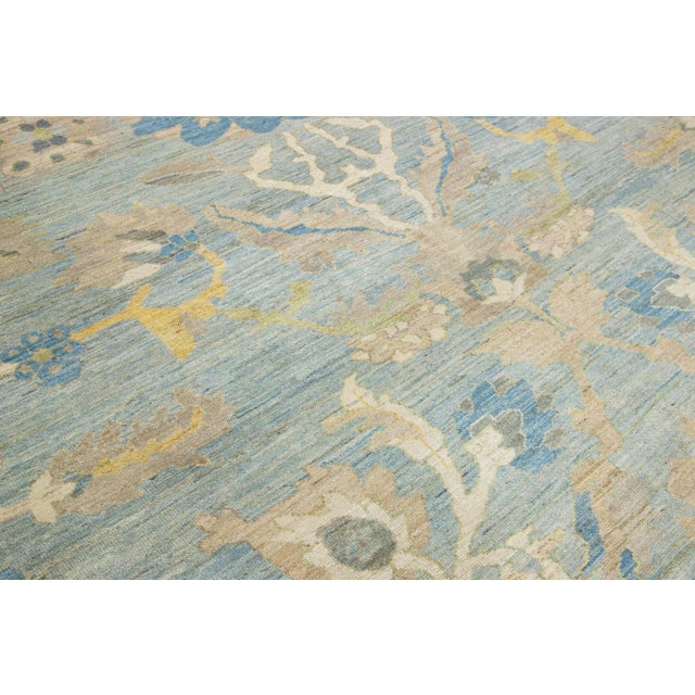 Blue 13 X 15 Light Blue Contemporary Sultanabad Floral Wool Rug by Apadana For Sale - Image 8 of 10